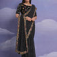 Rajwada Black Printed Georgette Saree With Unstitched Blouse For Women