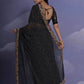 Rajwada Black Printed Georgette Saree With Unstitched Blouse For Women