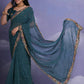 Rajwada Teal Printed Georgette Saree With Unstitched Blouse For Women