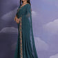 Rajwada Teal Printed Georgette Saree With Unstitched Blouse For Women