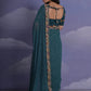 Rajwada Teal Printed Georgette Saree With Unstitched Blouse For Women