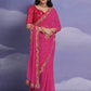 Rajwada Pink Printed Georgette Saree With Unstitched Blouse For Women