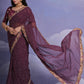 Rajwada Wine Printed Georgette Saree With Unstitched Blouse For Women