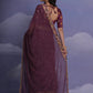 Rajwada Wine Printed Georgette Saree With Unstitched Blouse For Women