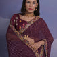 Rajwada Wine Printed Georgette Saree With Unstitched Blouse For Women