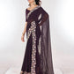 Rajwada Wine Embroidered Georgette Saree With Unstitched Blouse For Women