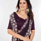 Rajwada Wine Embroidered Georgette Saree With Unstitched Blouse For Women