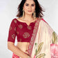 Rajwada Off White Printed Chiffon Saree With Unstitched Blouse For Women