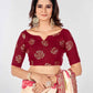 Rajwada Off White Printed Chiffon Saree With Unstitched Blouse For Women