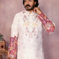 Rajwada Off White Cotton Blend Embroidered Kurta Set For Men