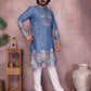 Rajwada Teal Blue Cotton Blend Embroidered Kurta Set For Men