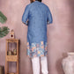 Rajwada Teal Blue Cotton Blend Embroidered Kurta Set For Men