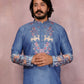 Rajwada Teal Blue Cotton Blend Embroidered Kurta Set For Men