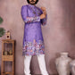 Rajwada Purple Cotton Blend Embroidered Kurta Set For Men