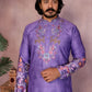 Rajwada Purple Cotton Blend Embroidered Kurta Set For Men