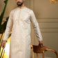 Rajwada White And Gold Cotton Blend Thread Work Kurta Set For Men