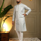 Rajwada Off White Cotton Blend Thread Work Kurta Set For Men