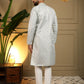 Rajwada Off White Cotton Blend Thread Work Kurta Set For Men