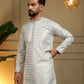 Rajwada Off White Cotton Blend Thread Work Kurta Set For Men