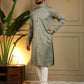 Rajwada Olive Green Cotton Blend Embellished Kurta Set For Men