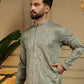 Rajwada Olive Green Cotton Blend Embellished Kurta Set For Men