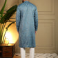 Rajwada Teal Blue Cotton Blend Embellished Kurta Set For Men