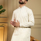 Rajwada White Cotton Blend Embellished Kurta Set For Men