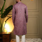 Rajwada Wine Cotton Blend Embellished Kurta Set For Men