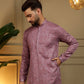 Rajwada Wine Cotton Blend Embellished Kurta Set For Men