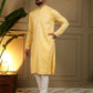 Rajwada Yellow Cotton Blend Embellished Kurta Set For Men