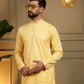 Rajwada Yellow Cotton Blend Embellished Kurta Set For Men