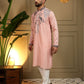 Rajwada Peach Pink Silk Blend Embroidered Kurta Set For Men