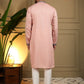 Rajwada Peach Pink Silk Blend Embroidered Kurta Set For Men