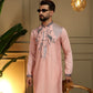 Rajwada Peach Pink Silk Blend Embroidered Kurta Set For Men
