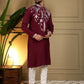 Rajwada Maroon Silk Blend Embroidered Kurta Set For Men