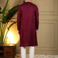 Rajwada Maroon Silk Blend Embroidered Kurta Set For Men