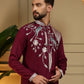 Rajwada Maroon Silk Blend Embroidered Kurta Set For Men