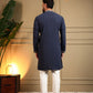 Rajwada Navy Blue Silk Blend Embroidered Kurta Set For Men