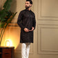 Rajwada Black Silk Blend Embroidered Kurta Set For Men