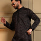 Rajwada Black Silk Blend Embroidered Kurta Set For Men