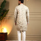 Rajwada Cream Silk Blend Embroidered Kurta Set For Men