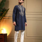 Rajwada Navy Blue Silk Blend Embroidered Kurta Set For Men