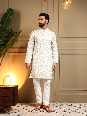 Rajwada White Silk Blend Embroidered Kurta Set For Men