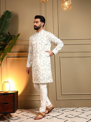 Rajwada White Silk Blend Embroidered Kurta Set For Men