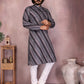Rajwada Black And Grey Silk Blend Printed Kurta Set For Men
