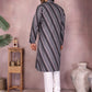 Rajwada Black And Grey Silk Blend Printed Kurta Set For Men