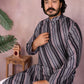 Rajwada Black And Grey Silk Blend Printed Kurta Set For Men