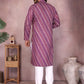 Rajwada Purple Silk Blend Printed Kurta Set For Men