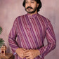 Rajwada Purple Silk Blend Printed Kurta Set For Men