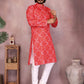 Rajwada Red Silk Blend Printed Kurta Set For Men